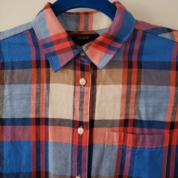 J Crew blue red Pacey plaid cotton shirt 2P boy - Picture 3 of 7